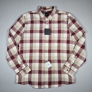 NWT 14th & Union Men's 2XL Grindle Trim Fit Preppy Flannel Shirt Red Tan Plaid